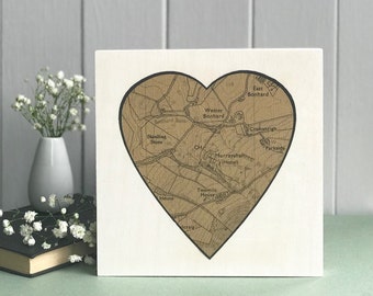 Personalised Golden Wedding Heart Map Wooden Artwork