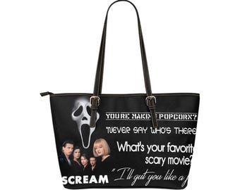Bolso de mano con cita de terror, bolso de película de terror, bolso Ghostface, bolso de hombro gótico, bolso de mano espeluznante de Halloween, regalo para fans del terror