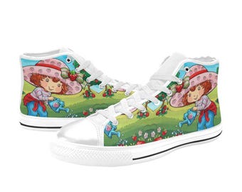 Strawberry Shortcake High Top Canvas Sneakers, Retro Berry Girl Kawaii Shoes