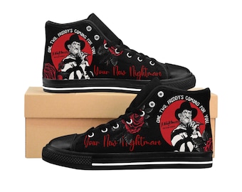 Freddy Kreuger High Top Sneakers, Horror Movie Footwear, Halloween Shoes