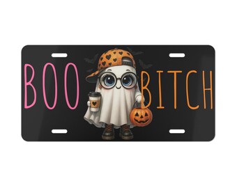 Boo Bitch Ghost Vanity Plate, Spooky Halloween Auto Decor