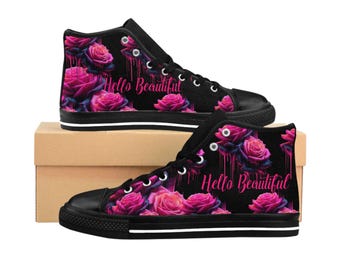 Punk Rose Drip Sneakers, Women's Floral Canvas Shoes