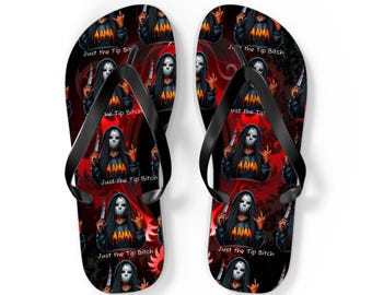 Gothic "Just the Tip" Flip Flops: Beach Sandals, Summer Footwear