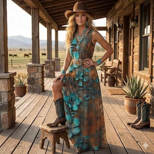 brown and turquoise western dress Teal Western Dress
