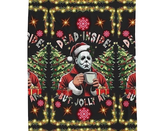 Manta navideña de Michael Myers para Halloween, ideal para películas de terror.