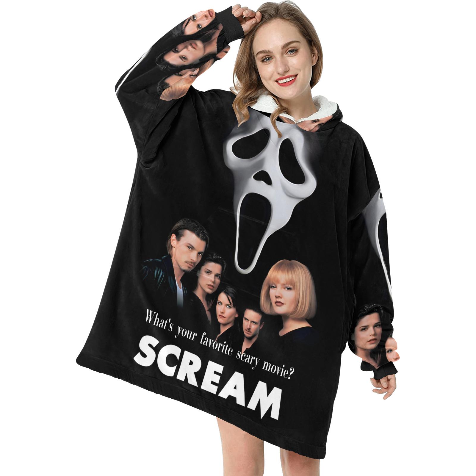 Discover Retro SCREAM Wearable Blanket Hoodie with Ghostface Design