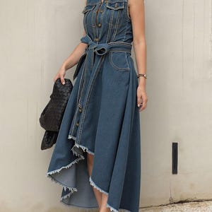 blue denim dress with belt Blue Princess Kate Middleton Short Long Sleeves Dress Knee Length Prom –  Hoprom main image 1
