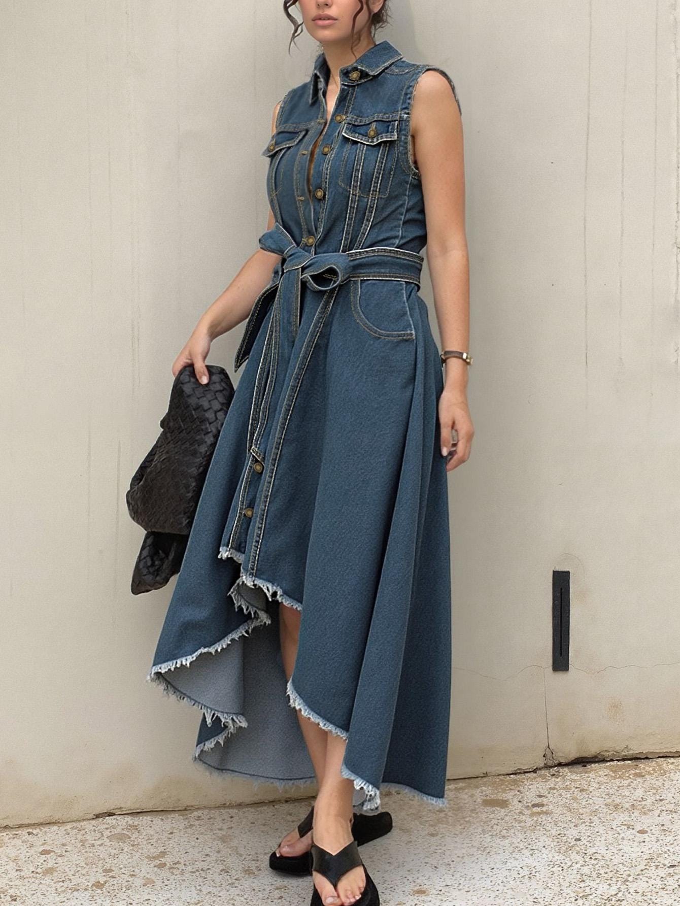 Belted Denim Dress - Etsy