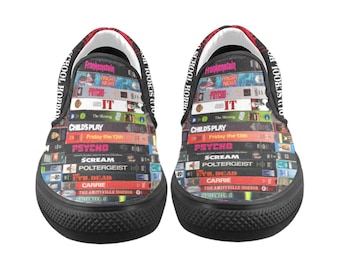 Zapatillas sin cordones para hombre estilo VHS de terror: calzado retro de los años 80 y 90.