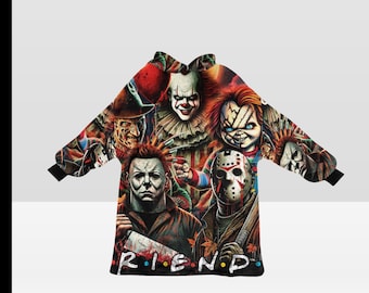 Sudadera tipo manta retro de terror de FRIENDS: cómoda sudadera extragrande con Myers, Chucky, Jason, Freddy y más