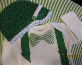 St. Patricks Day Tie and Suspender Set, Baby Boy, by Nonneys Creations