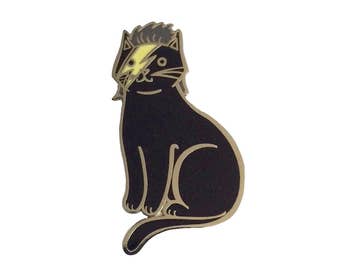 Bowie Cat Enamel Pin -  Black cat  enamel pin - Halloween enamel Pin - lapel pin hat pin - Black Star