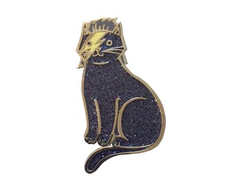 Bowie Cat Enamel Pin -  Black Sparkles cat  enamel pin -Black cat enamel pin - black glitter  - Black Star