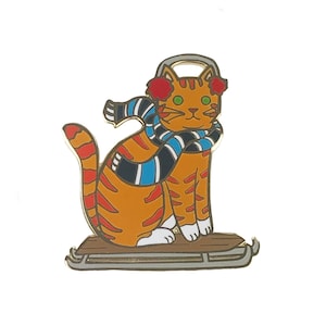 Sled Cat Enamel Pin - sled cat enamel pin - holiday pin - cat pin - winter cat pin