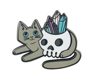 Cat and Crystals Enamel Pin