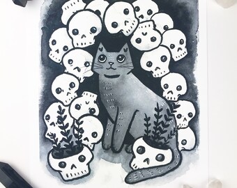 Catacomb Cat Painting - Giclee Print - Watercolor - 8x10