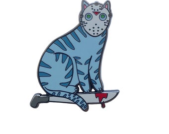 Camp Killer Cat Hard Enamel Pin Halloween Cat Killer Cat Pin -  cat pin - Halloween Pin -