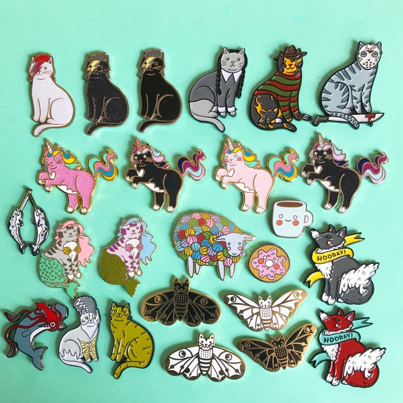 Cat Enamel Pin Pin Set Cat Enamel Pin Pin Sale Bowie Etsy