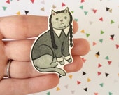 Halloween Cat Brooch Wednesday Addams Goth Cat Pin -  cat pin - cat jewellery -Halloween Pin - Unique Boutonnière