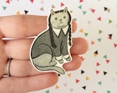 Halloween Cat Brooch Wednesday Addams Goth Cat Pin -  cat pin - cat jewellery -Halloween Pin - Unique Boutonnière