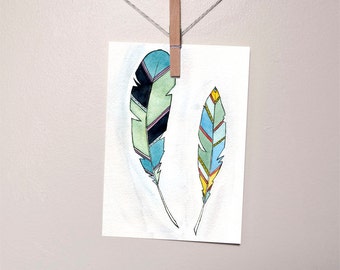 Feather art Print Illustration - Print - Watercolor -  5 x 7