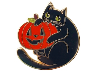 Cat and Pumpkin Hard Enamel Pin.