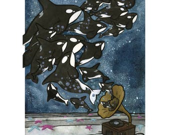 Orca Song - Whale Art Print  - whale art-  Watercolor