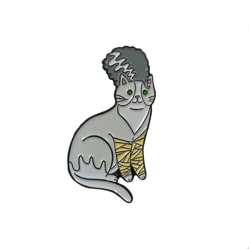 Bride of Frankenstein Cat Enamel Pin cat enamel pin Halloween enamel Pin image 1