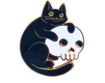 Cat and Skull Hard Enamel Pin.