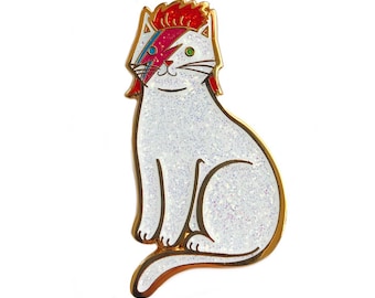Bowie Cat Enamel Pin - ALL Glitter  Bowie Cat Pin -Glitter Cat Pin - Kitty Stardust