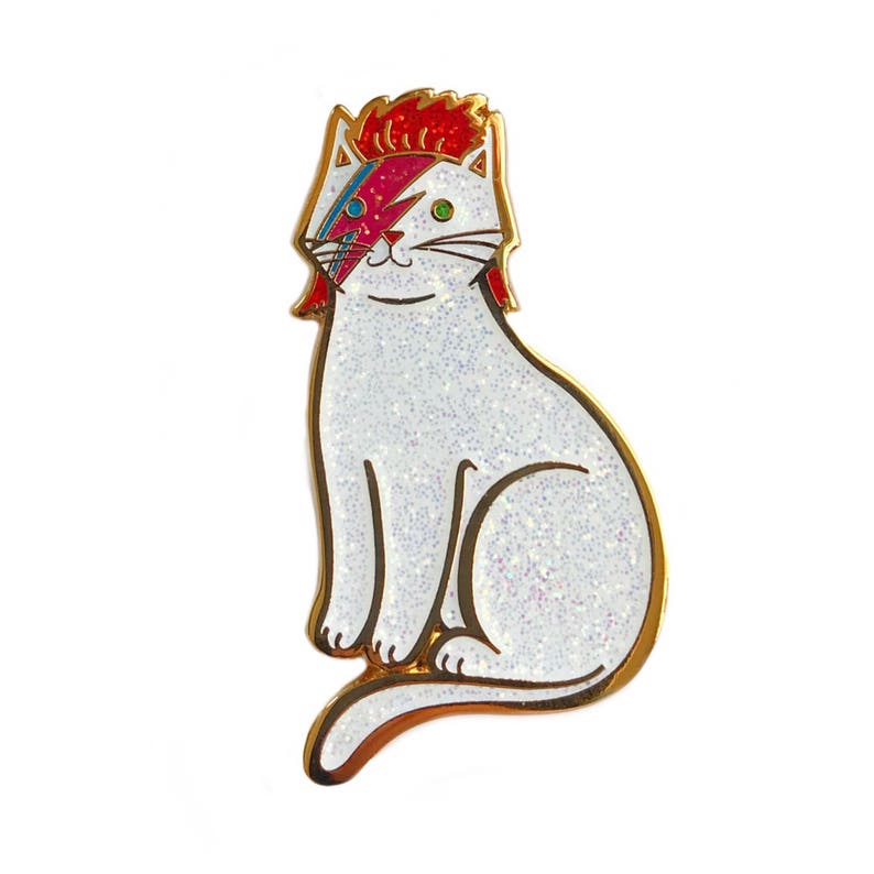 Bowie Cat Enamel Pin ALL Glitter Bowie Cat Pin Glitter Cat Pin Kitty Stardust image 1