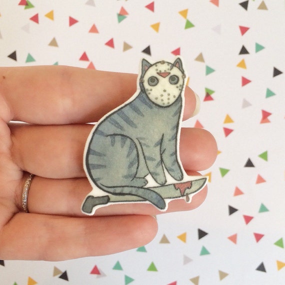 Items similar to Halloween Cat Brooch Killer Cat Pin cat pin cat