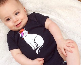 Cat  Baby One Piece  - Kitty Stardust - rockstar cat tee shirt for kids 12 month baby 12 Months