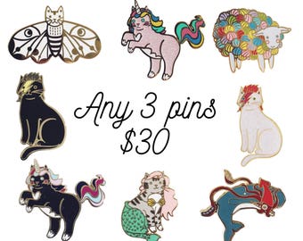 Cat Enamel Pin - Pin set -   cat  enamel pin - pin sale - bowie cat - unicorn cat pin