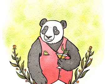 Panda Bear and Martini- Bear Art Martini Art Panda Bear Art Drinking Bear- Giclee Print - 8x10 -  Print from original Watercolor Painting