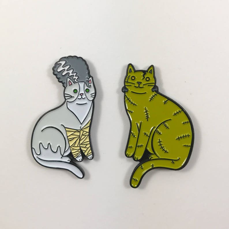 Bride of Frankenstein Cat Enamel Pin cat enamel pin Halloween enamel Pin image 2