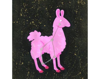 Cosmic Llama - Llama art - Llama illustration   Watercolor - 8x10