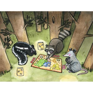 Nocturnal Risk - Rodent art - marsupial art - opossum art - raccoon art - skunk art - watercolor
