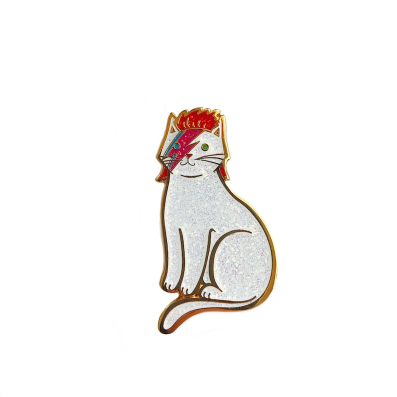 Bowie Cat Enamel Pin ALL Glitter Bowie Cat Pin Glitter Cat Pin Kitty Stardust image 2