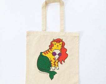 Mermaid Cat Tote Bag- Cat Tote Bag -  Mermaid Cat tote bag  - Mermaid Cat tote - Mermaid Cat Bag