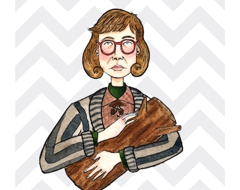 Lady with Log Portrait Art - Giclee Print - Watercolor - 8x10