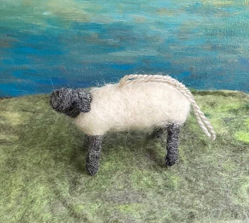 Sheep Ornament, Hand Felted Wool Sheep Ornament, Waldorf Style Sheep, Lamb Wreath Decoration, Farm Animal Nursery Decoration image 3