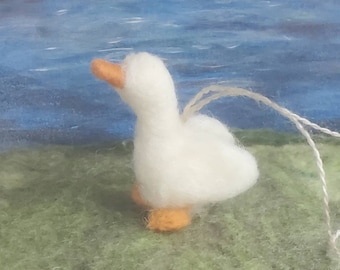 White Duck Ornament, Hand Felted Wool Duck