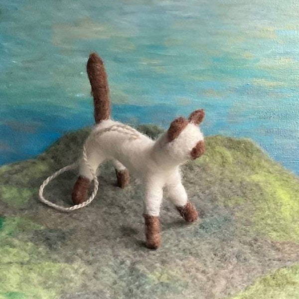 Brown Siamese Cat Ornament, Hand Felted Wool Cat Ornament, Cute Kitty Decoration, Wreath Decoration