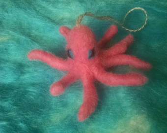 Octopus Ornament, Hand Felted Pink Wool Octopus Decoration