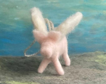 Flying Pig Ornament, Cute Hand Felted Pig with Wings