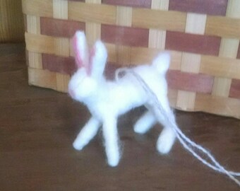 Easter Bunny Ornament, Hand Felted Wool Easter Bunny, Easter Decoration, White Rabbit