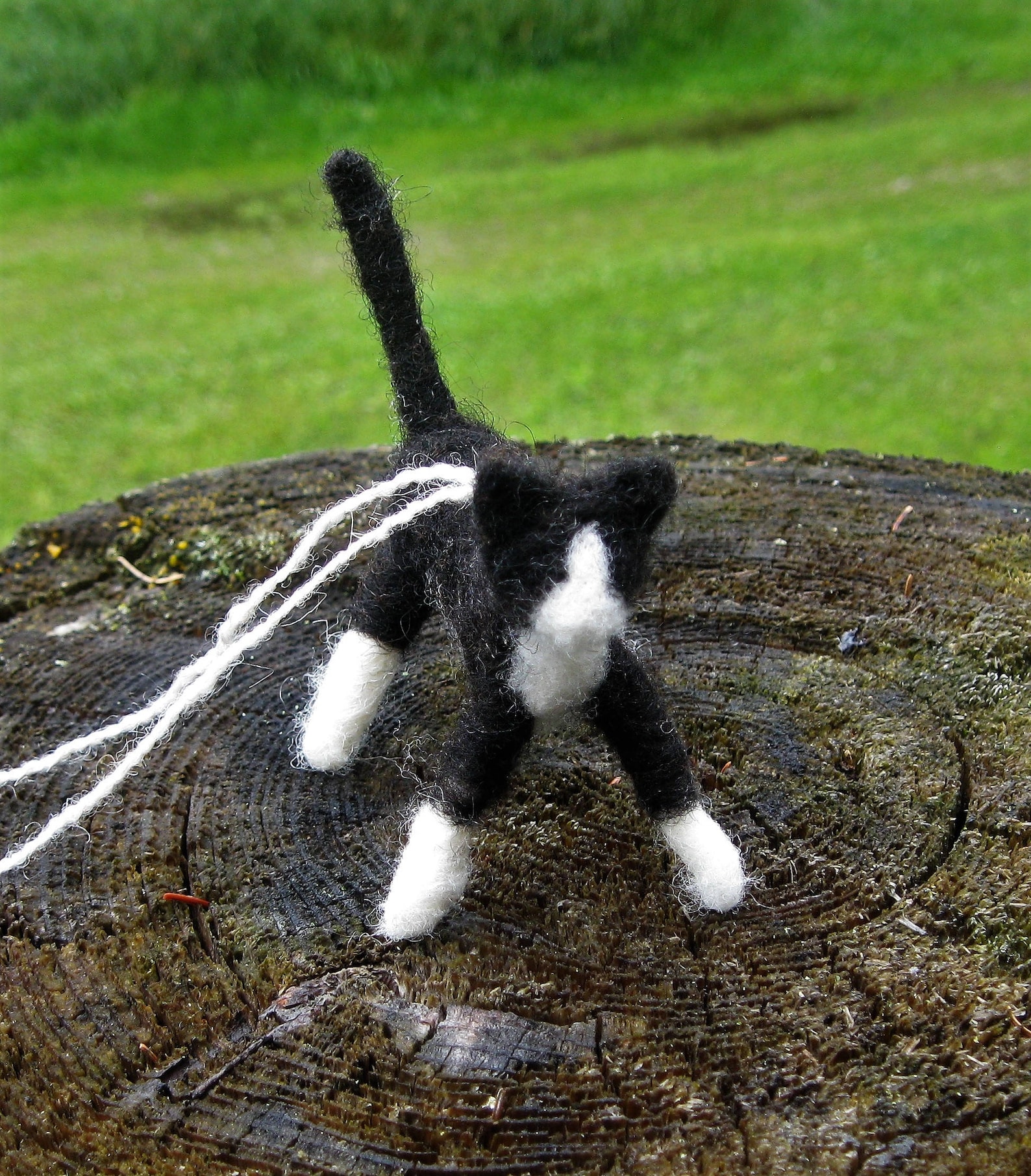 Cat Ornament Hand Felted Black and White Cat Ornament Tuxedo Etsy