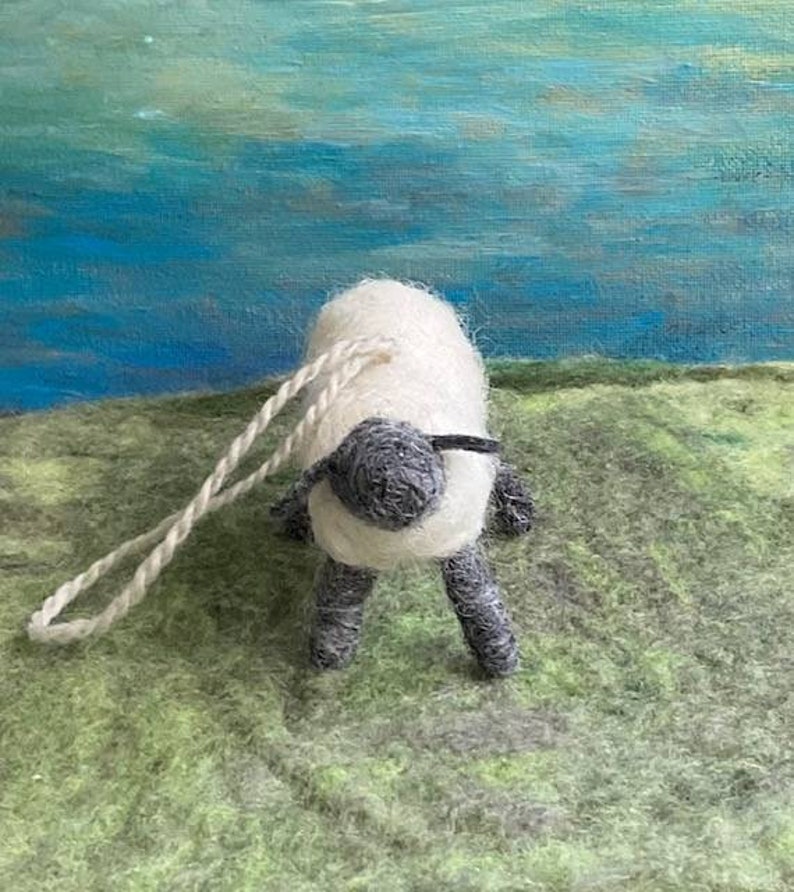 Sheep Ornament, Hand Felted Wool Sheep Ornament, Waldorf Style Sheep, Lamb Wreath Decoration, Farm Animal Nursery Decoration image 4