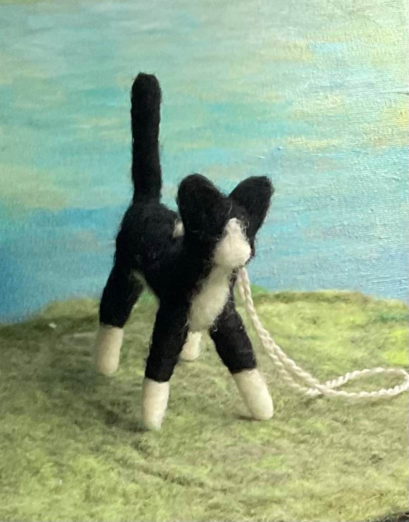 Cat Ornament Hand Felted Black and White Cat Ornament Tuxedo Etsy